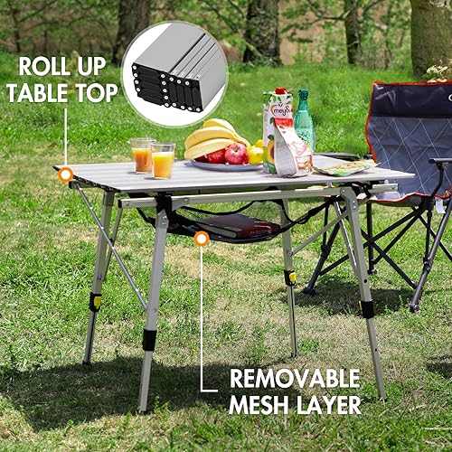 Miniatura 21 de Portal Mesa de camping portátil plegable ultraligera mesa de campamento plegable 4 patas ajustables de aluminio enrollable con bolsa de transporte