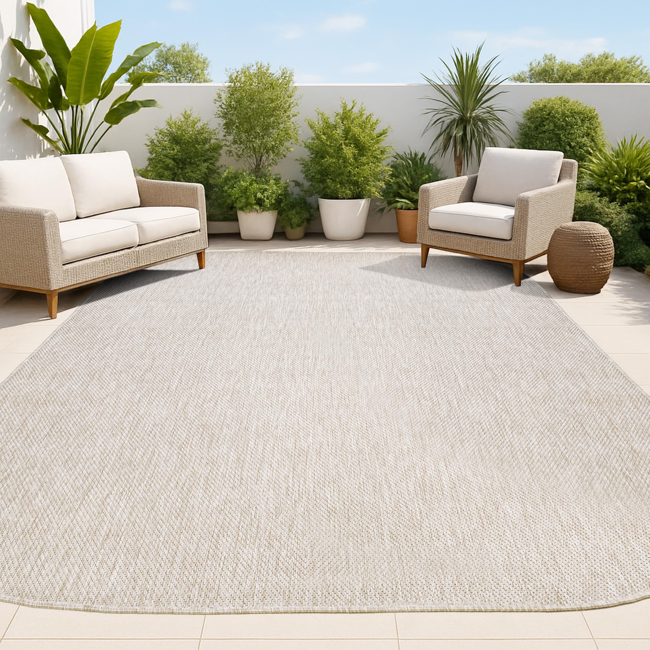 JONATHAN Y Radius Corner Solid Indoor Outdoor Area Rug 6X9 Beige, Miles Modern Minimalist for Backyard, Patio, Porch, Easy-Cleaning, High Traffic,