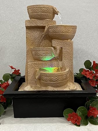 Global Grabbers Polyresin Table Top Indoor Outdoor Water Fall Fountain with LED Lights Home Decor Decoration Gift Gifting Items-STN-SF1-(1)