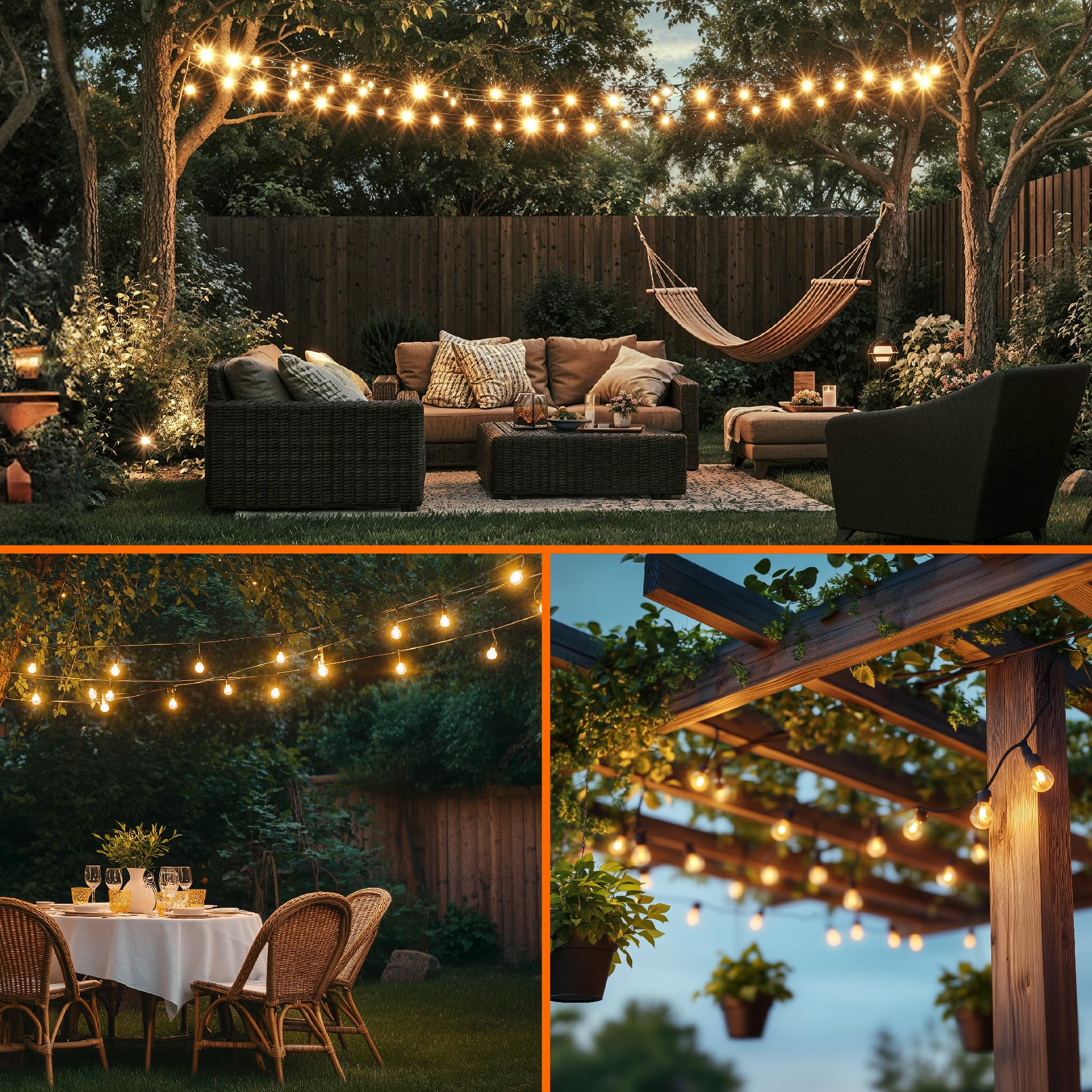 Lichterkette Außen Outdoor LED Strom,20M Aussen Beleuchtung E27 mit Stecker & Timer,11Modi,IP65 Wasserdicht Wetterfest Lichterkette Glühbirnen für Garten Terrasse Party Weihnachten, Warmweiß