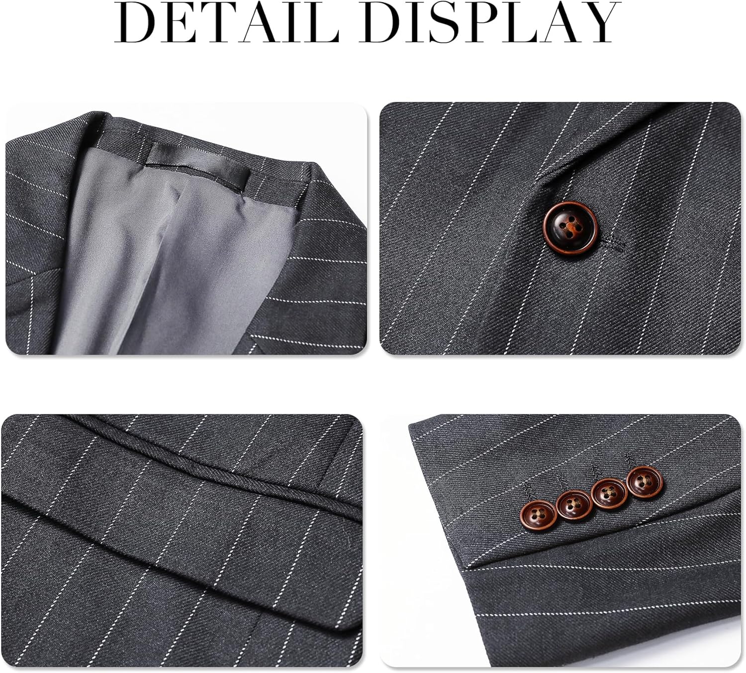 Cloudstyle Mens 3 Piece Stripe Suit Set Center Vent 2 Button Tux Blazer Jacket Vest Trousers - Image 5