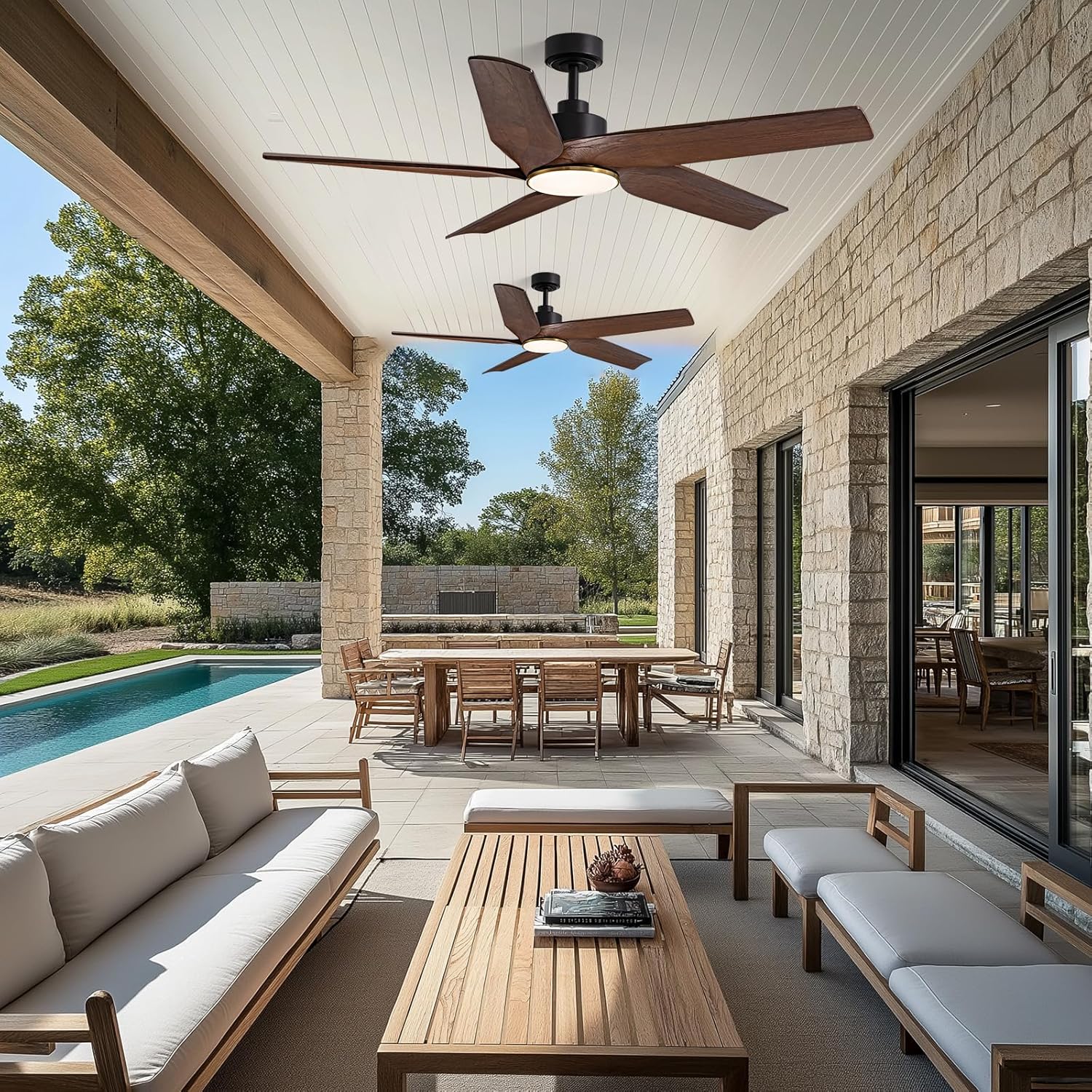 60 Inch Wood Ceiling Fans with Lights, Large Walnut Ceiling Fan, 3CCT, Dimmable LED Light, 6 Speeds, Reversible DC Motor, Timer, Black Ceiling Fan for Living Room, Farmhouse, Patio