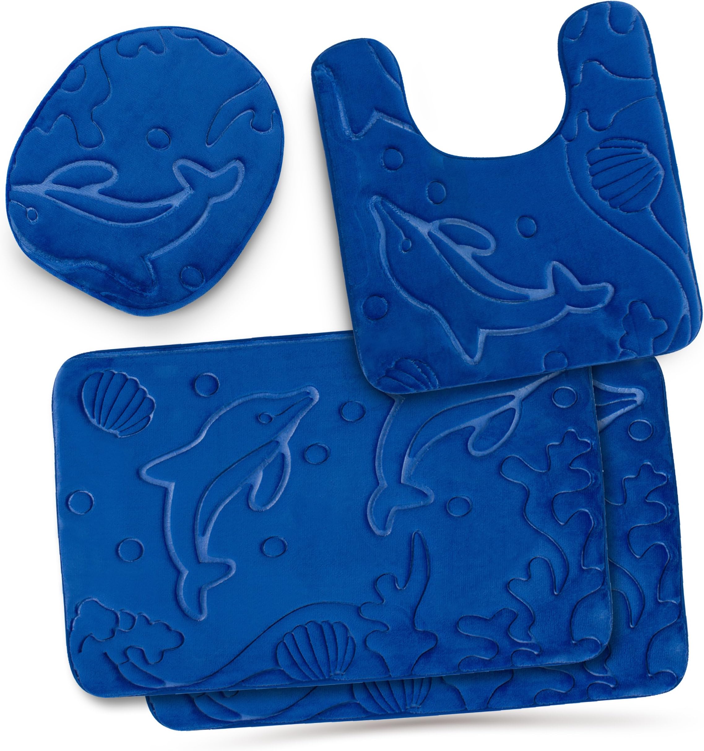 Bathroom Rug Mat Set 4-Piece Memory Foam - Extra Soft Anti-Slip Shower Large Bath Rugs – Perfect Combination of Luxury and Comfort - Blue Dolphins
