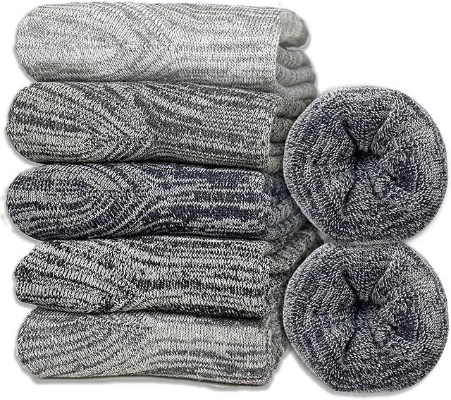 Josnown Thermal Socks for Men, 5 Pairs Thick Winter Socks with Soft Terry Design, Breathable and Anti-sweat Warm Wool Socks for Hiking Running Skiing Sports, UK 6-11