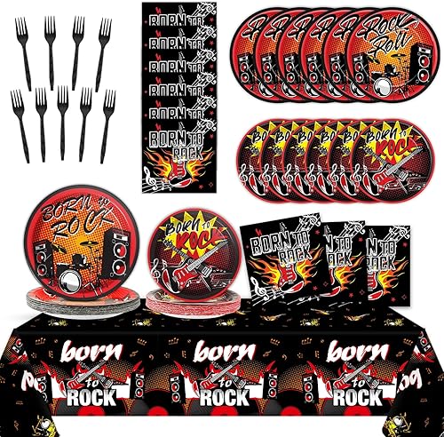 Suministros para fiestas temáticas de rock, juego de vajilla para 24 invitados para fiesta de cumpleaños, decoraciones de fiesta de estrella de