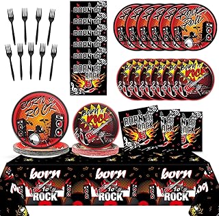 Rock Themed Party Supplies Music Party Tableware Set for 24 Guests Rocking Birthday Party Plates Rock Star Party Decorations Includes Plates, Napkins, Tablecloths