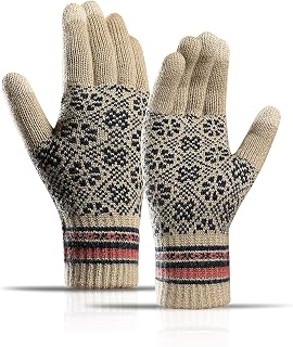 Winter Knit Gloves Touchscreen Warm Thermal Snow Pattern Gloves Soft Lining Elastic Cuff for Women Men Khaki