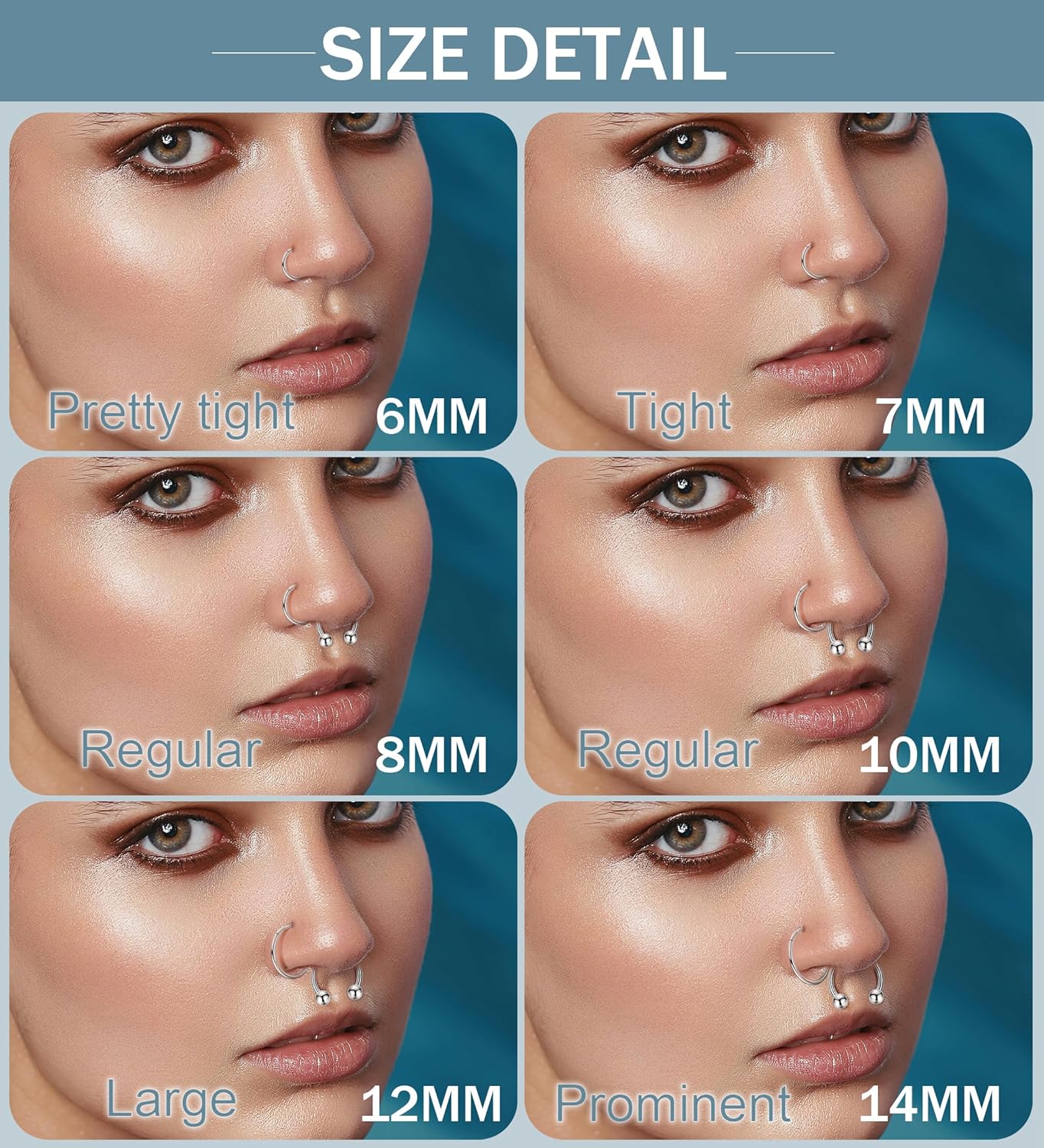 6PCS 14G 16G 18G 20G Surgical Steel Septum Nose Rings Cartilage Helix Tragus Earring Hoops for Men Women Hinged Clicker Nose Hoops Daith Conch Horseshoe Earrings Lip Rings Smily Piercing 6-12mm - Image 3