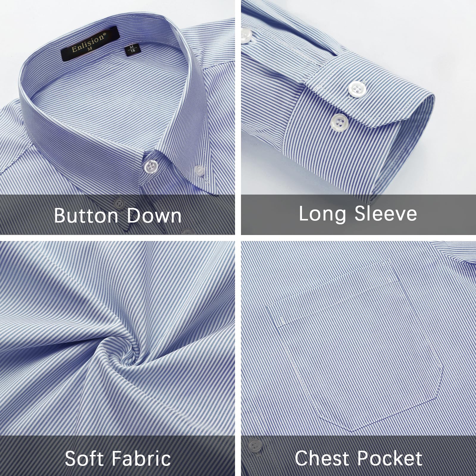 Enlision Camisa de Vestir Manga Larga para Hombre Camisas de Rayas con Botones Regular Fit