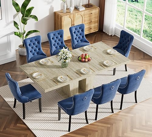Vista 100 de Juego de mesa de comedor extensible de mármol sintético blanco de 63 a 78.74 pulgadas para 4, juego de mesa de comedor de 5 piezas con 4 sillas