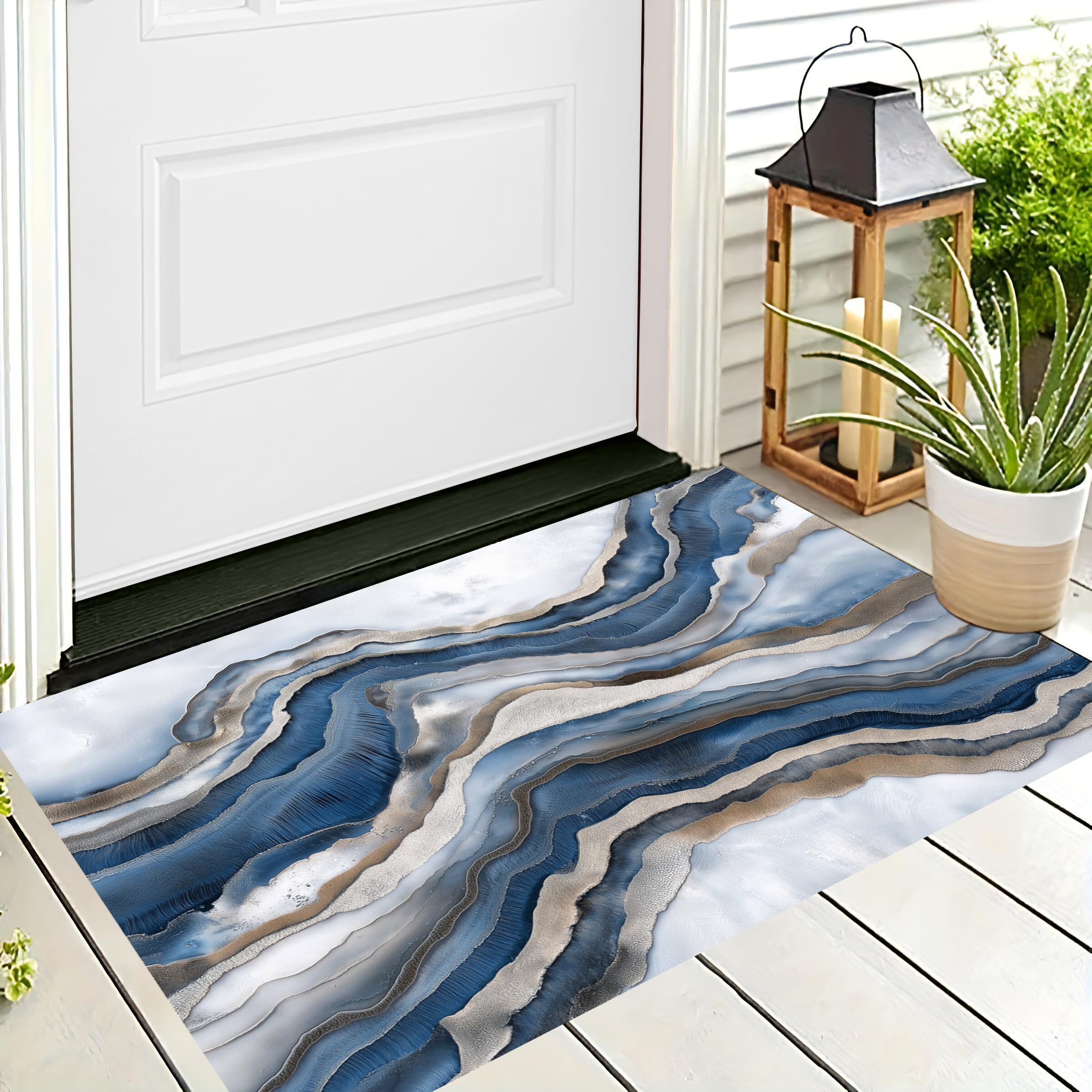Paillasson gris bleu marbre 60x90cm pour une entrée design et propre