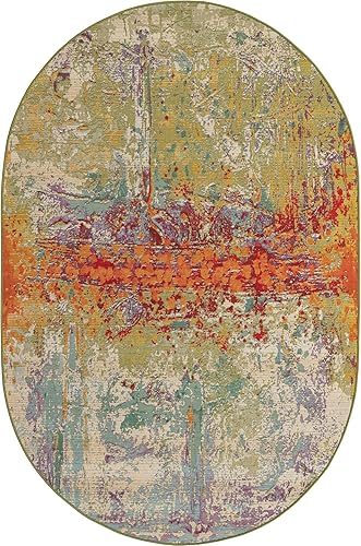 Unique Loom Outdoor Modern Collection - Alfombra arrugada (5 x 8 pies, ovalada, multicolor, dorada)