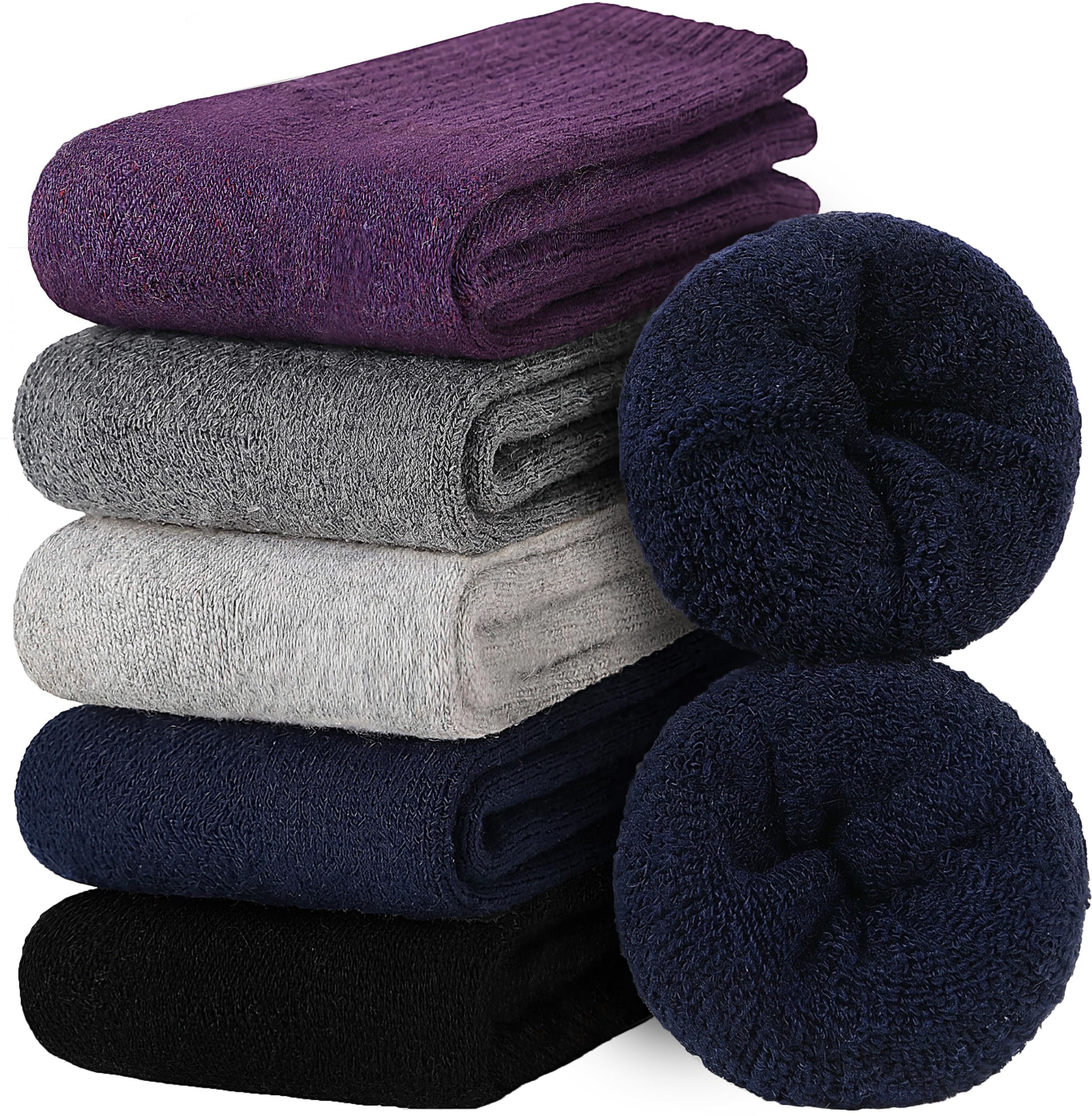 EBMORE 5 Pairs Women Merino Wool Boot Socks Warm Thermal Winter Thick Hiking Cozy Cabin Crew Comfy Socks for Ladies