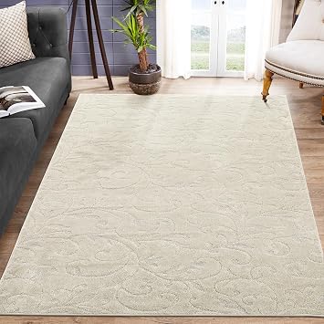 WESTLOOM Area Rug 5x8 Bedroom Area Rug Large Area Rug Boho Tribal Area Rug Non-Shedding High-Low Pile Fluffy Rug Moroccan Accent Carpet Rug for Living Room Bedroom Nursery, Ivory