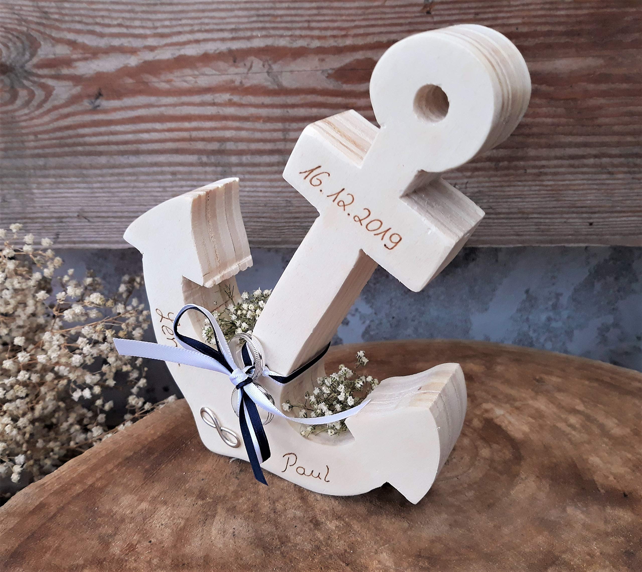 Hochzeit Ringkissen Ringhalter Holz Anker für Eheringe mit Namen