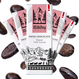 Gourmet Dark Chocolate Bar - 72% Chocolate Made in Switzerland, Kosher. Vegan Gluten Free, Dairy Free Swiss Chocolate Bars, Sustainably Farmed Cocoa Bars - 1.4 oz, 10 Pack