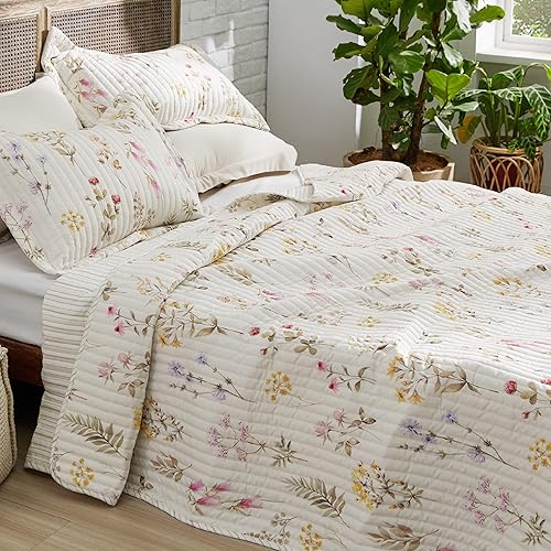 Miniatura 4 de Bedsure Juego de edredón floral Queen  Juego de ropa de cama reversible verde oliva botánico, colcha ligera de 3 piezas, juego de edredón de