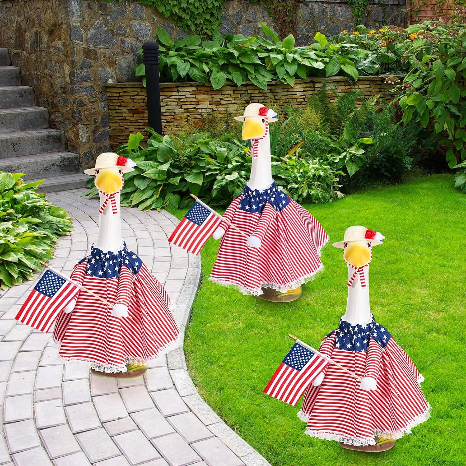 JcHrmers Patriotic Porch Goose Outfits 4th of July Goose Outfit Fits 23" Cement Plastic Goose Statue for Independence Day USA 250th Anniversary Outdoor Lawn Garden Yard Patio Decoration (Style 1)