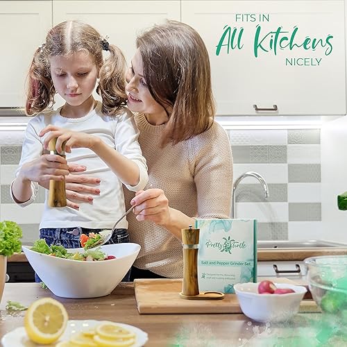 Miniatura 6 de Juego de molinillo de sal y pimienta de madera con soporte hecho de madera de acacia de primera calidad, recargable, respetuoso con el medio