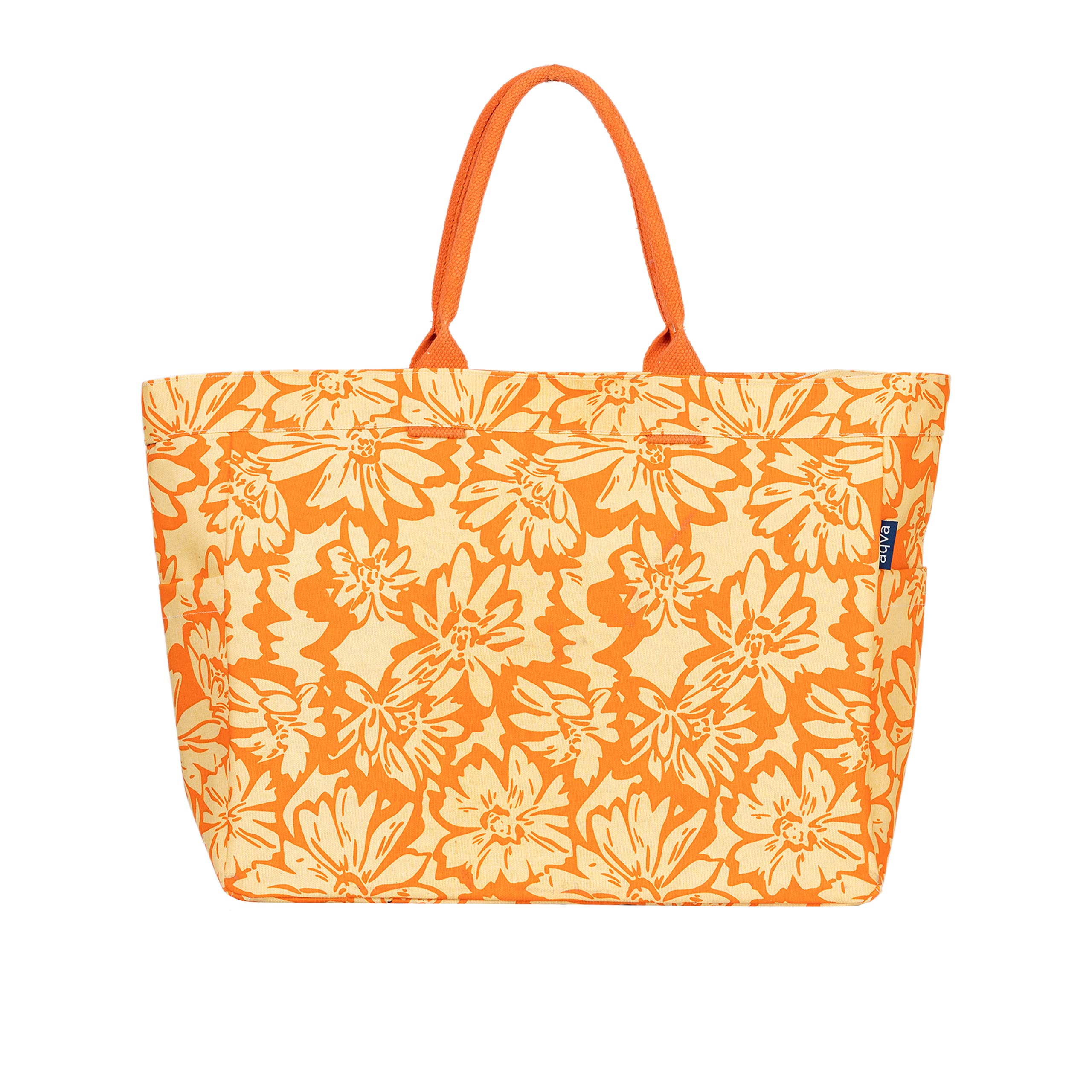 AQVA Stripe Printed Tote Bag for Women | Ladies Casual Handbag for Shopping, Travel with Top & inner Zip Pocket | Versatile Trendy Handbag for College Girls (Phool Ecru Orange)
