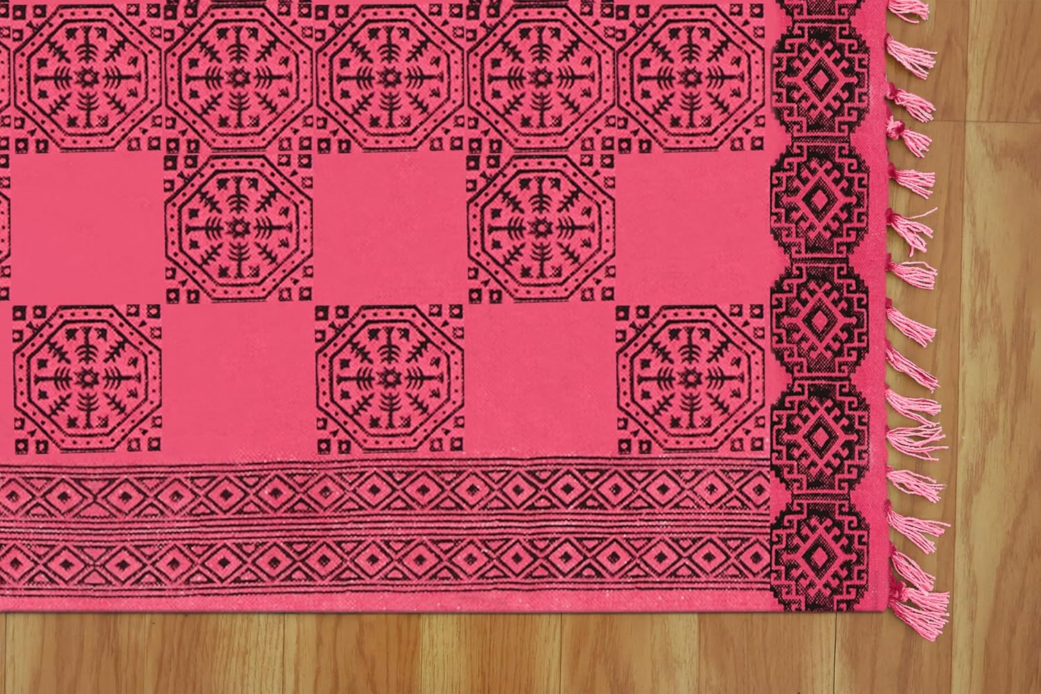Hallway Runner 3x20 Stair Runner Thick 0.19" Handmade Boho Flatweave Rug Geometric Design Red Black Hand Block Printed Cotton Easy Washable Floor Carpet Indoor Outdoor Rugs for Corridor Foyer