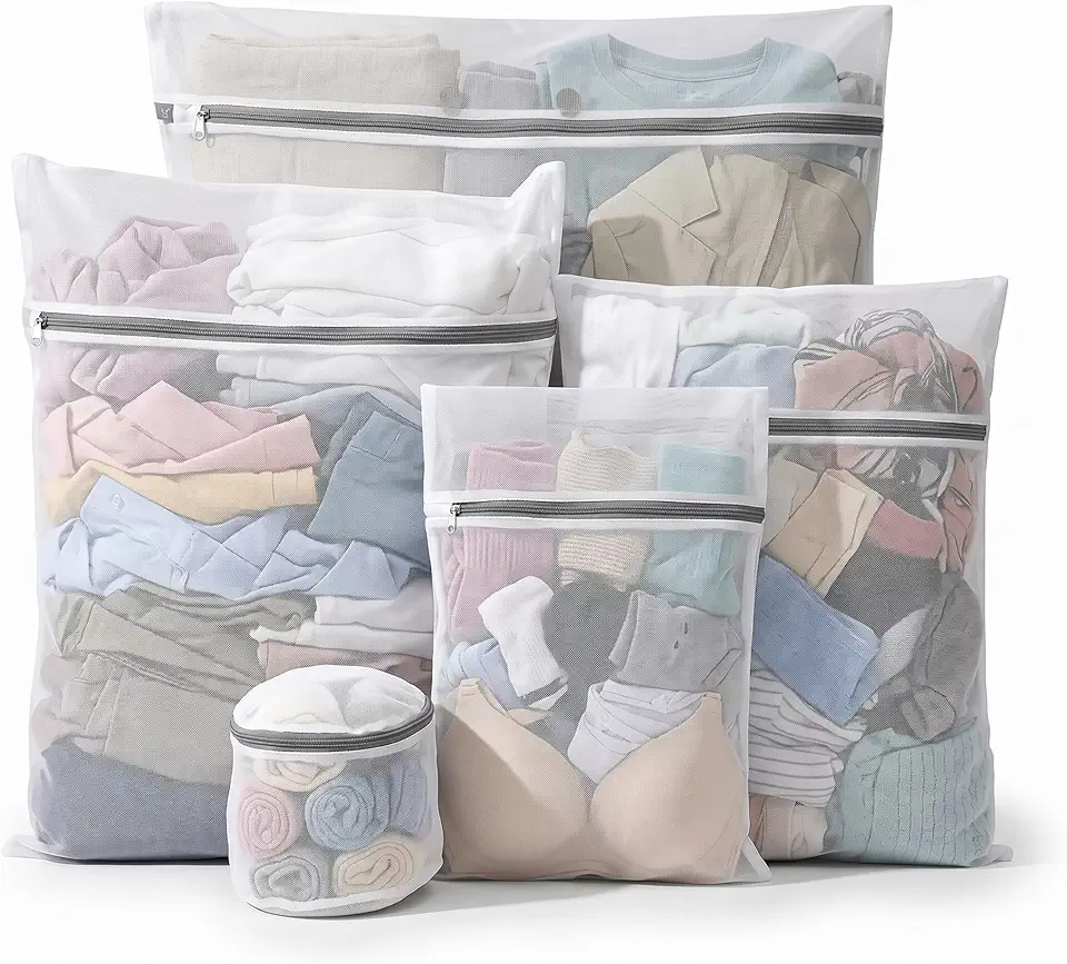 Kit 5 Sacos para Lavar Roupas Delicadas na Máquina de Lavar, Duráveis | Proteção Total Contra Danos e Desgaste | Zíper Reforçado | Perfeito para Roupas Íntimas – Qualidade Premium