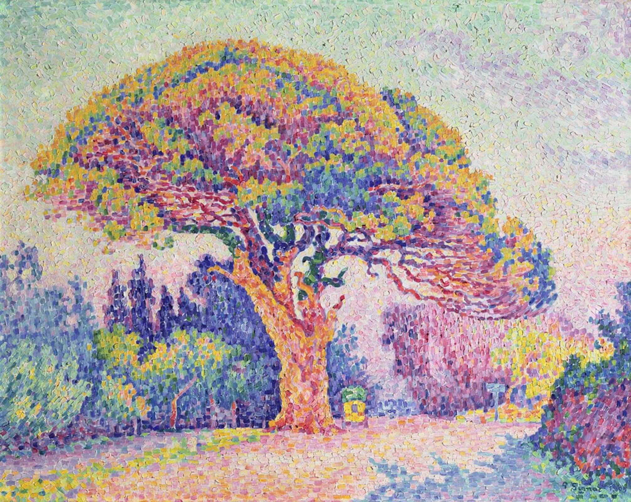 Artxlxxbn No Frame Famous Prints Artwork Pictures Poster Painting Art The Pine Tree At St. Tropez By Paul Signac Artwork Landscape Pictures For Home Decor 60X90cm