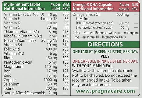 Vitabiotics Pregnacare Plus Omega 3 Dietary Supplement 56 Tablets Amazon Co Uk Health Personal Care