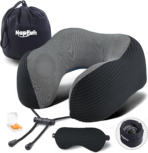 napfun Almohada cervical para viajar, almohada cervical de viaje mejorada para avión, almohada de viaje de espuma viscoelástica 100% pura para