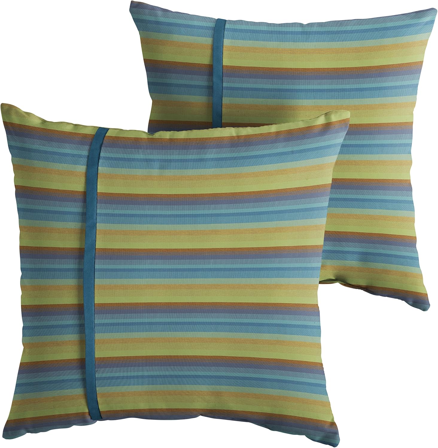 Sorra Home x Sunbrella - Indoor/Outdoor Square Pillows (Set of 2), Lagoon Blue Stripes & Peacock Teal