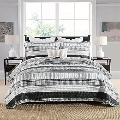 Homzard Juego de edredón de tamaño King, edredón de rayas blancas y negras, juego de ropa de cama tamaño King, juego de ropa de cama gris King, Homzard Juego de edredón de tamaño King, edredón de rayas blancas y negras, juego de ropa de cama tamaño King, juego de ropa de cama gris King,