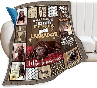 Labrador Dog Throw Blanket Cozy Plush Chocolate Retriever Lover Flannel Fleece Ultra Soft Blankets Lightweight Fuzzy Party Blanket Gifts for Girls Women Men Boys Bed Couch Sofa 50"x40"