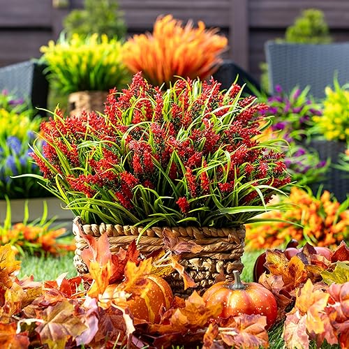 Miniatura 7 de Flores artificiales para plantas de exterior, 20 paquetes de hierba sintética de color lavanda falsa, de plástico, resistente a los rayos UV para