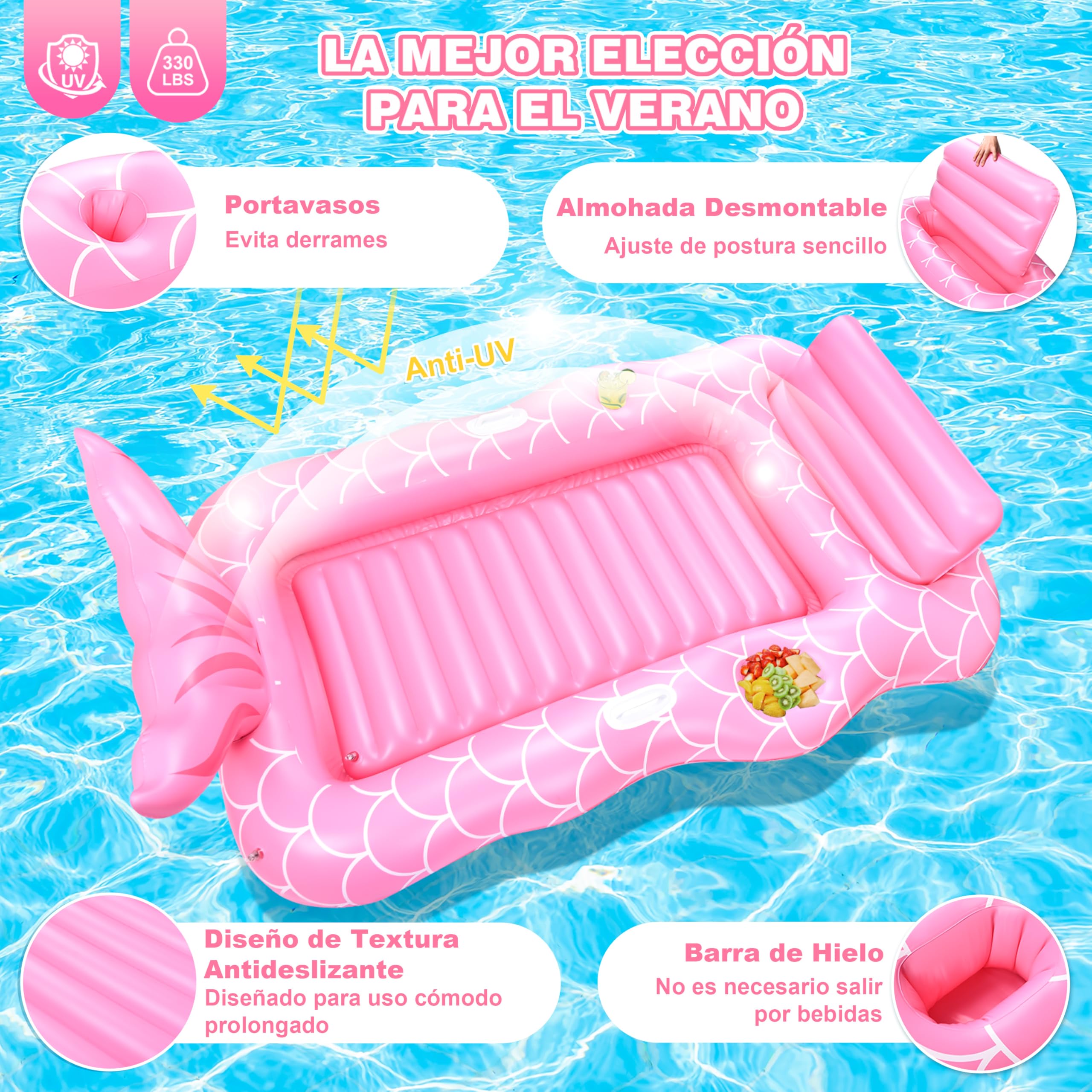 JONRRYIN Colchoneta Piscina Adulto, Flotador Inflable Piscina Grande, Colchoneta Piscina Hinchable, Flotadores Piscina para Adultos, Cama Flotante Inflable para Adultos Niños