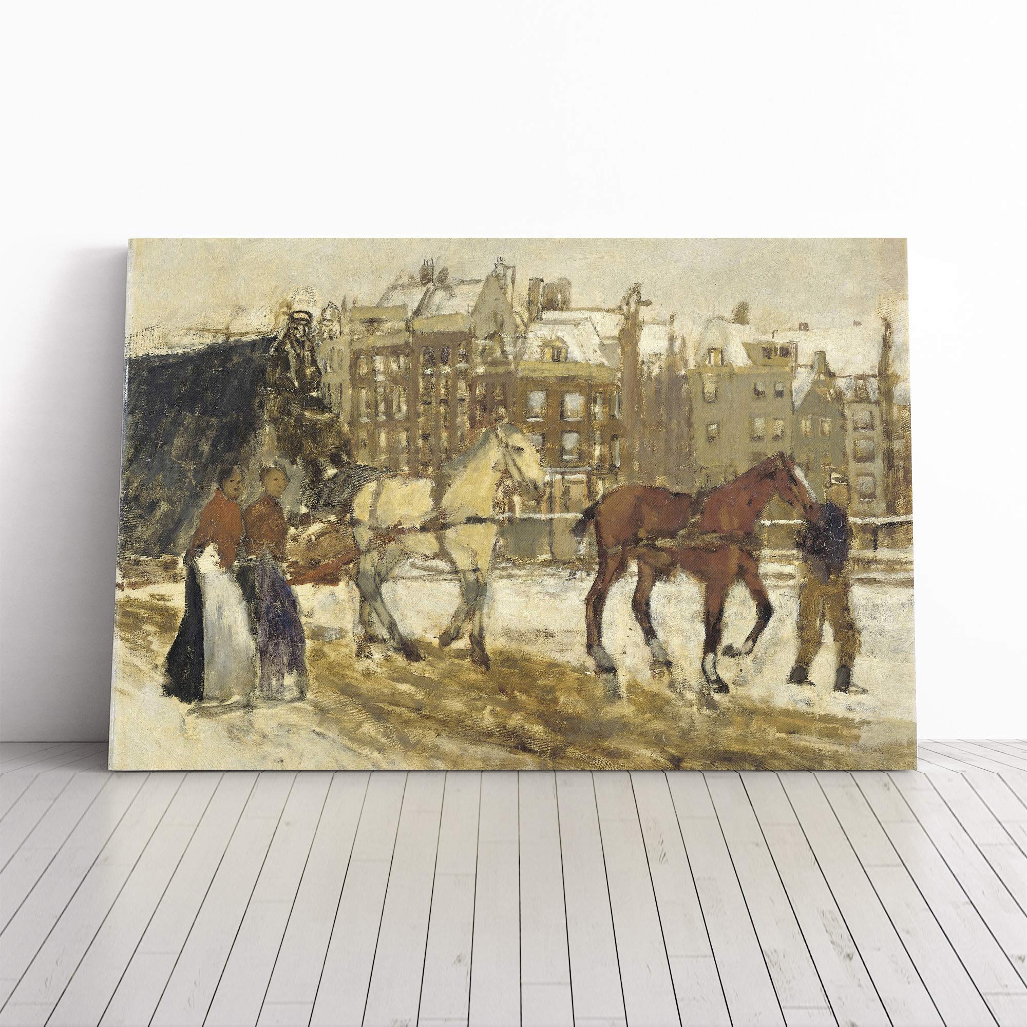George Hendrik Breitner Horses in Amsterdam Canvas Print | Gallery Wrapped 30mm Frame Wall Art | 30x20 inches | Ready to Hang | Modern Animals Picture | Living Room Bedroom Lounge Office