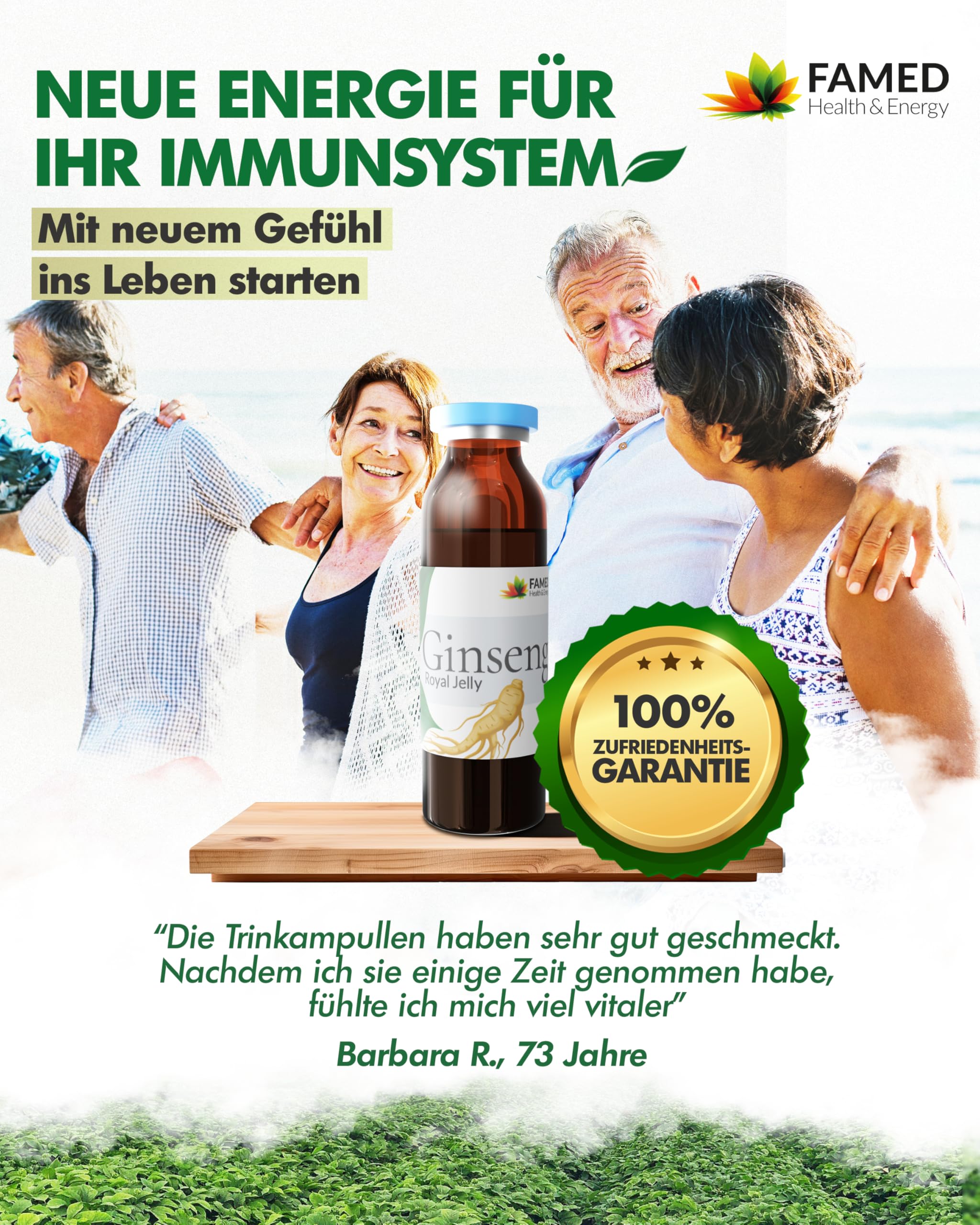 Ginseng Royal Jelly by FAMED – 30 Trinkampullen – reduziert Müdigkeit & stärkt das Immunsystem – 100% natürliche Inhaltsstoffe, hochdosiert & laborgeprüft