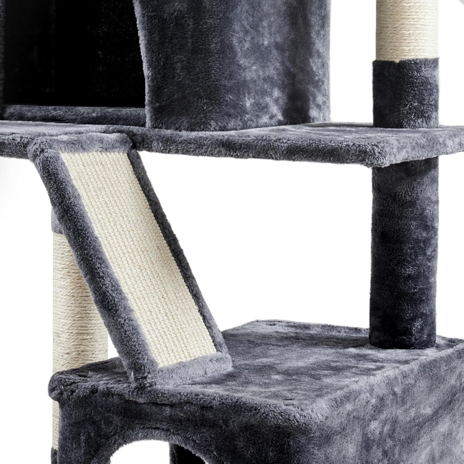 Topeakmart 71.5in Cat Tree Large Cat Tower for Indoor Cats, Multi-Level Cat Furniture w/Condos, Perches, Basket, Hammock and Scratching Posts, Cat Kitten Pet Play House