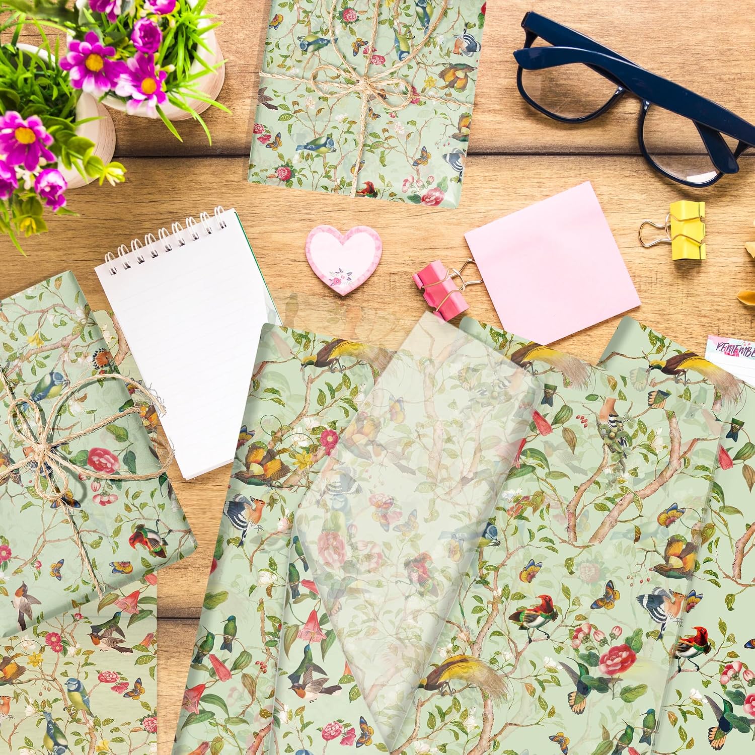 50 Sheets Vintage Floral Bird Tissue Paper - 20x28 Inch Watercolor Vintage Floral Bird Gift Wrapping Paper for DIY Crafts, Birthday, Baby Shower, Wedding, Bridal Shower & Tea Party Decorations