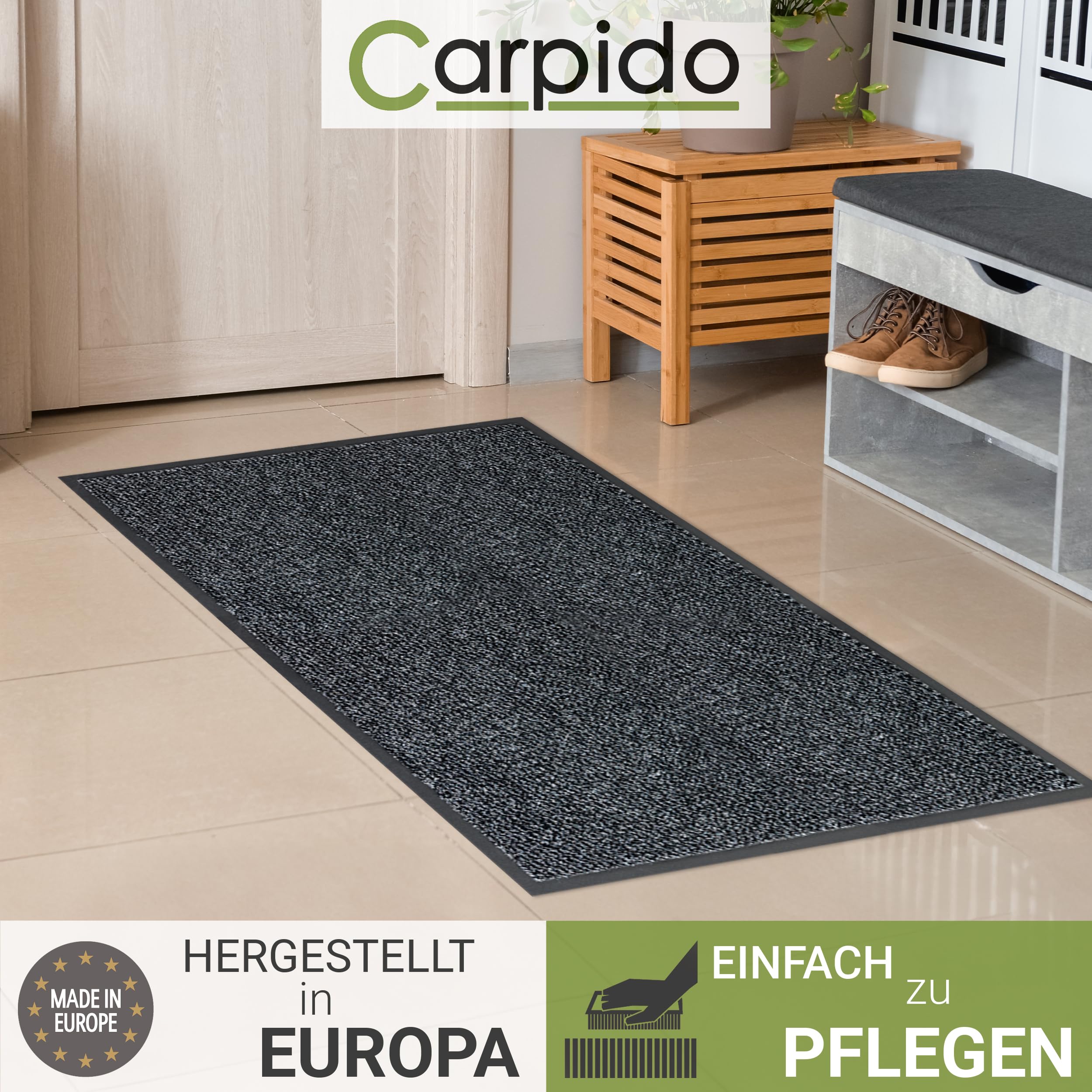 Carpido Fußmatte 90 x 150 cm Grau meliert für Innen - Klassischer Türvorleger schnelltrocknend - rutschfeste Sauberlaufmatte - Langlebige Türmatte | Rutschfeste Fußmatte Innenbereich Türvorleger schnelltrocknend Sauberlaufmatte langlebig Türmatte leicht z