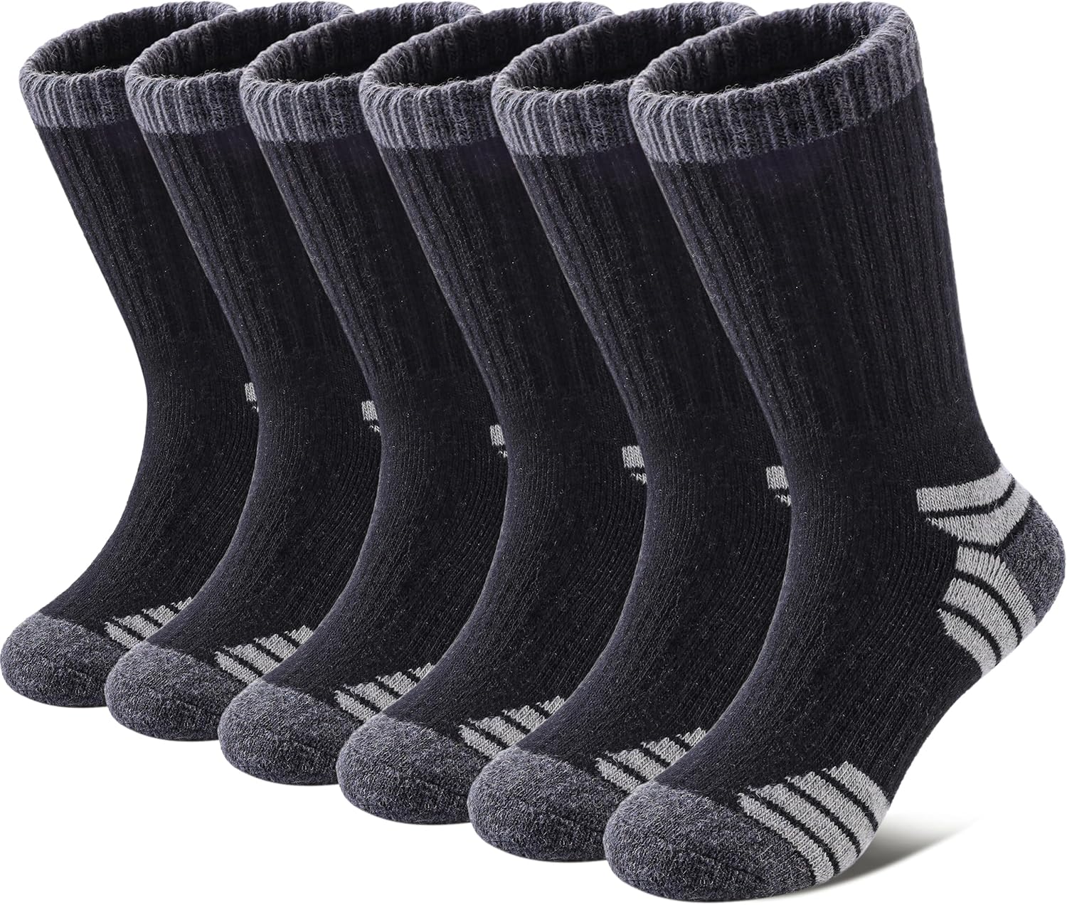 SDBING Kids Merino Wool Hiking Socks Boys Girls Toddlers Thick Cushion Winter Warm Crew Gift Socks 6 Pairs