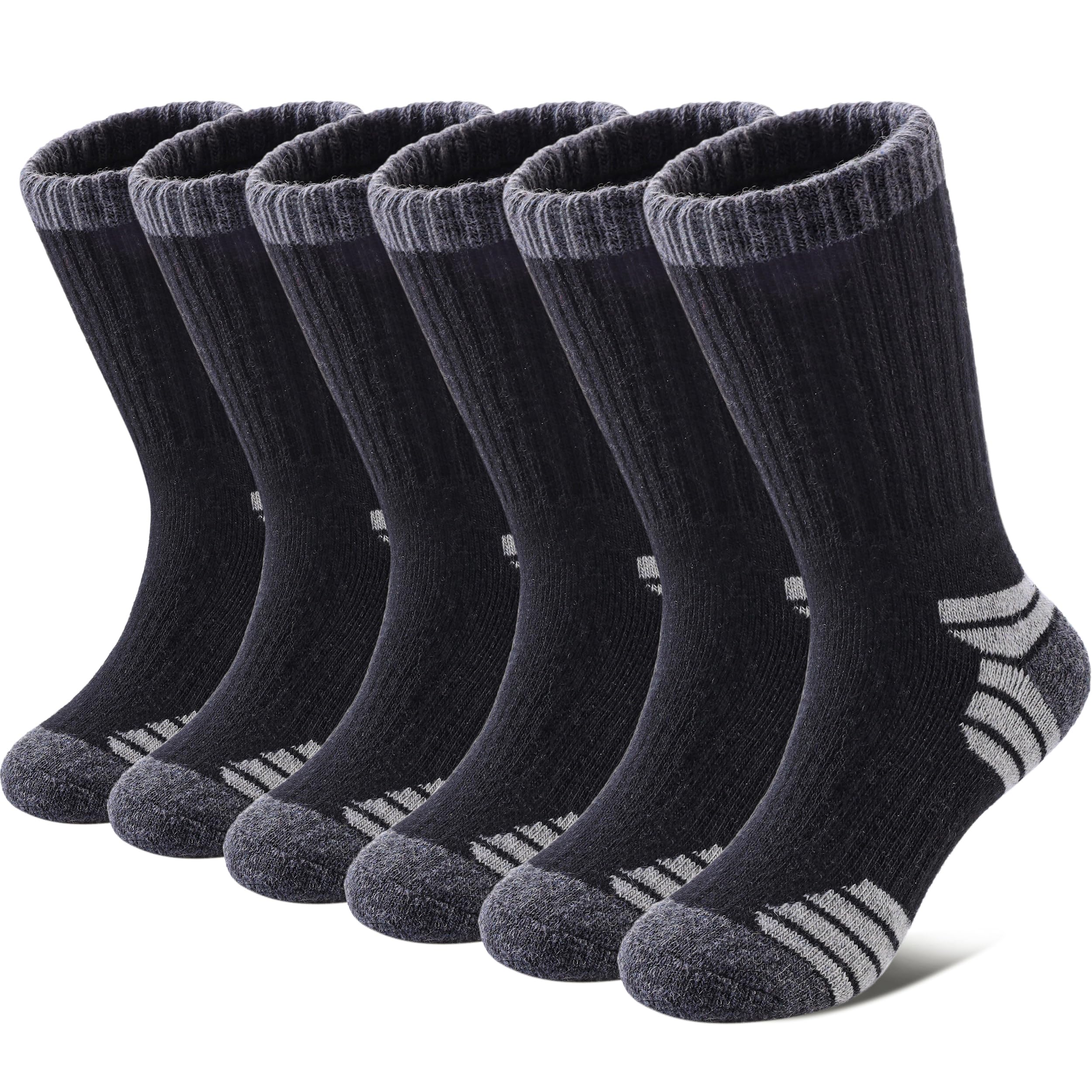 SDBING Lot de 6 paires de chaussettes de randonnée en laine mérinos pour enfants, garçons et filles, avec coussin épais et chaud
