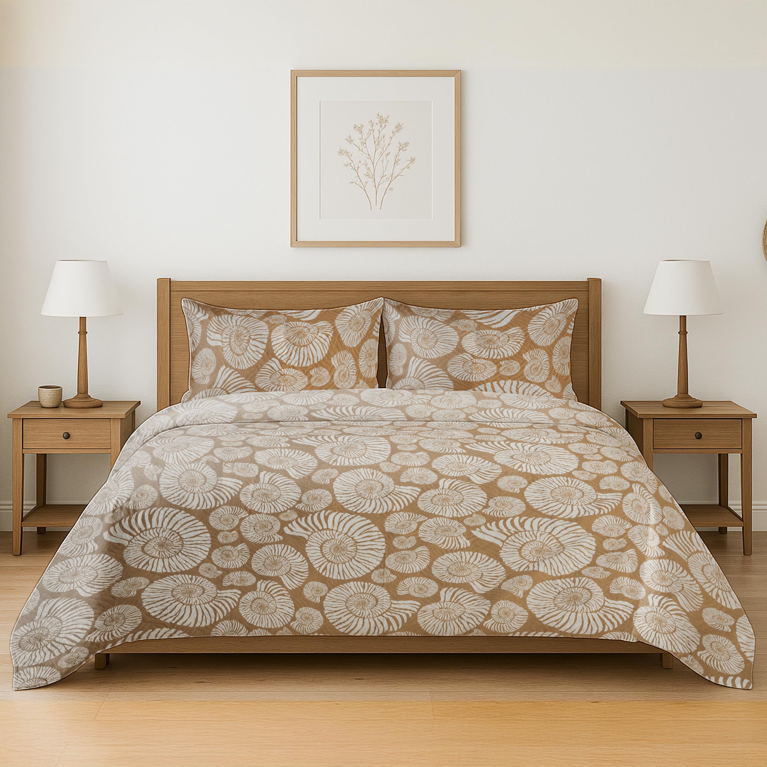 Colcha Boutis para Primavera y Verano Bicolor Reversible Liso de Color Beig + 2 Funda Cojin 50x70 cm - Colcha Ligera Fina Entretiempo (Cama 135, 220x260cm) — view 16