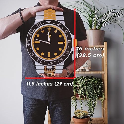 Miniatura 6 de Rolex - Reloj de pared hecho a mano con aspecto de reloj de pulsera, reloj silencioso analógico grande, moderno y grande, reloj de pared de madera a