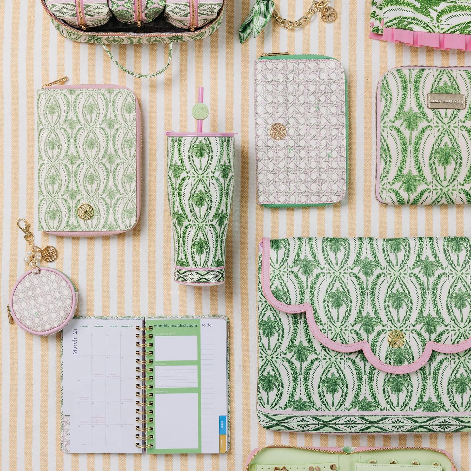 Lilly Pulitzer Travel Jewelry Organizer Folio, Textured Palm Stripe