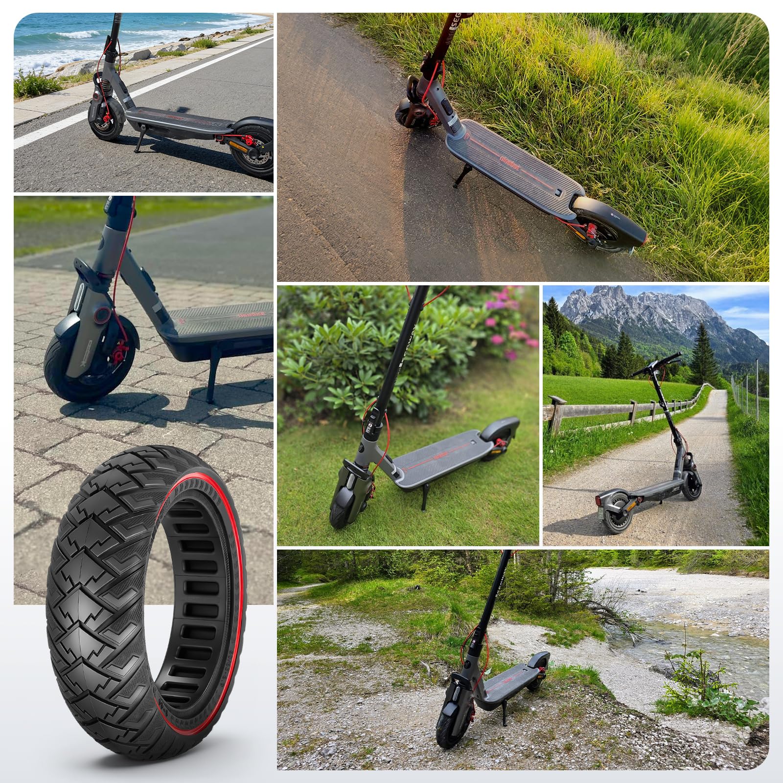 60/65-6,9 Pneu Plein pour Ninebot Max G2 G2D G2E G65 Scooter 10" Tire Avant/Arrière Caoutchouc Accessoires de Rechange (Rouge-2)