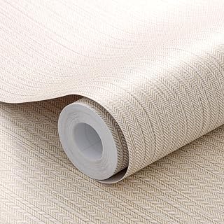 Matte Faux Grasscloth Wallpaper Herringbone Pattern Fabric Contact Paper Peel and Stick Self-Adhesive Decorative Wallpapers for Bedroom Bathroom Cabinets(15.7" x 118", Yellowish Brown)