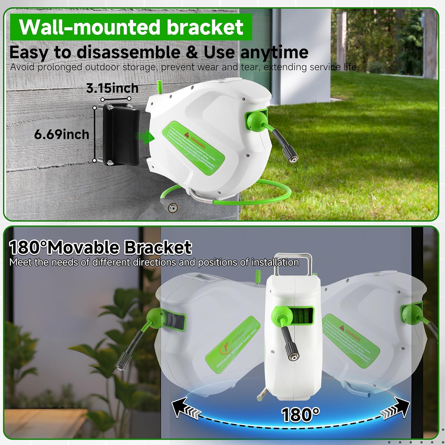 Pressure Washer Hose Reel with Hose 1/4" × 60ft, Pressure Washer Hose Reel with Hose 1/4" × 65ft