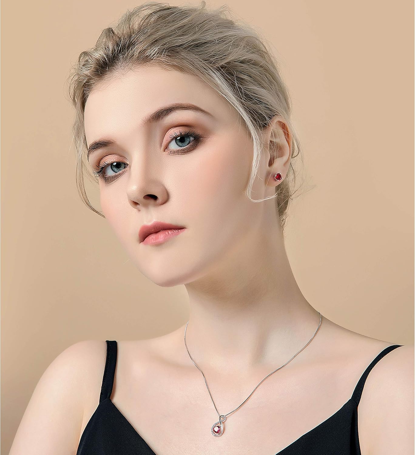 AMYJANE Cubic Zirconia Bridal Jewelry Set - Women's Sterling Silver CZ Crystal Infinity Pendant Necklace Stud Earring Set for Wedding Bride Bridesmaids Platinum Plated Infinity Jewelry