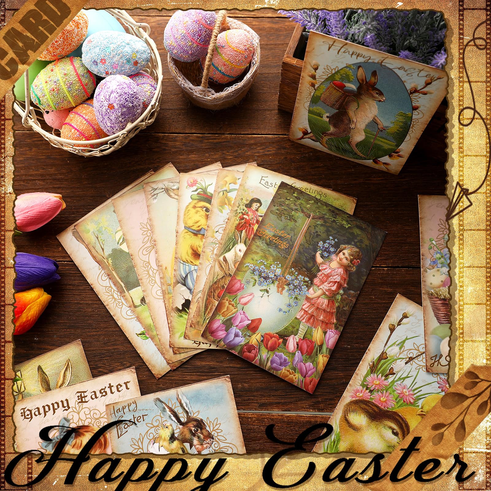 Motipuns 80 Pcs Vintage Easter Cards Bulk Bunny Rabbit Easter Postcards 4 x 6 Inch Antique Retro Greeting Cards Set for Friends Family Christian Catholic Party Supplies(Bunny Pattern) - Image 3