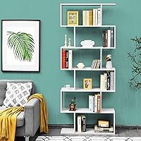 Vista 2 de Augester - Estantería de 6 niveles, estantería de madera en forma de S con dispositivo anti-caída, estante de exhibición independiente para sala